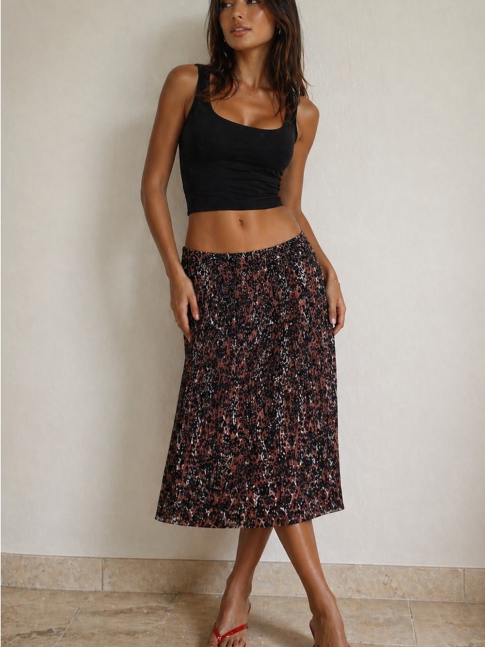 Flowy leopard cotton skirt with stretch  waist